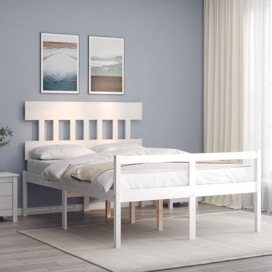 Estrutura de cama com cabeceira 140x190cm madeira maciça branco