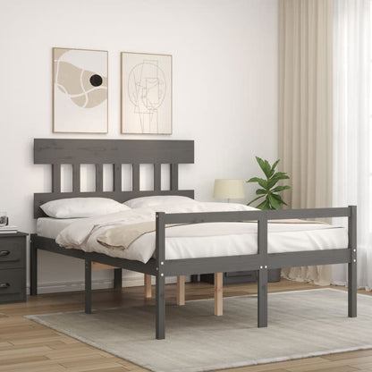 Estrutura de cama com cabeceira 140x190 cm madeira maciça cinza