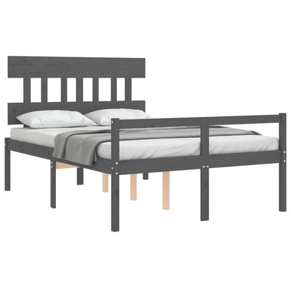 Estrutura de cama com cabeceira 140x190 cm madeira maciça cinza