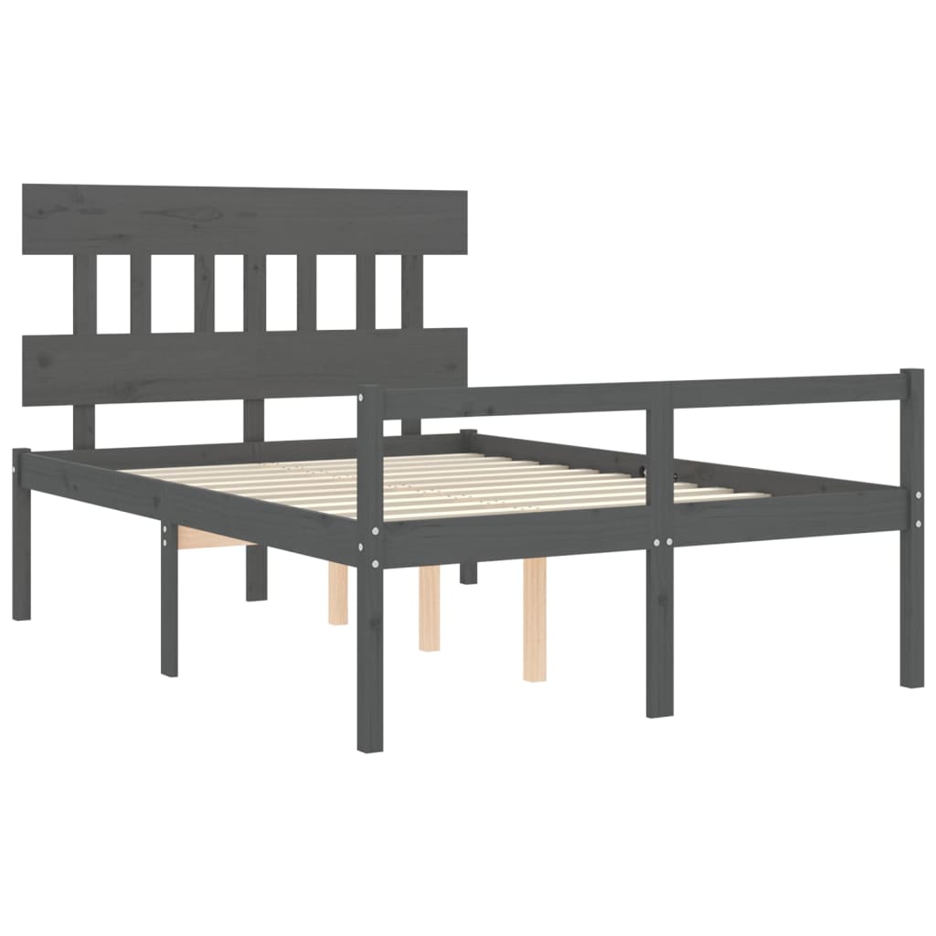 Estrutura de cama com cabeceira 140x190 cm madeira maciça cinza