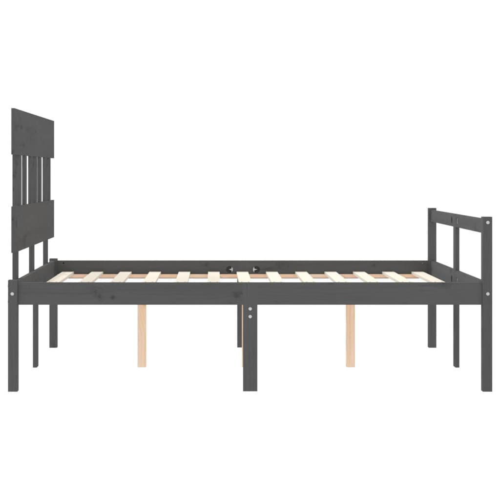 Estrutura de cama com cabeceira 140x190 cm madeira maciça cinza