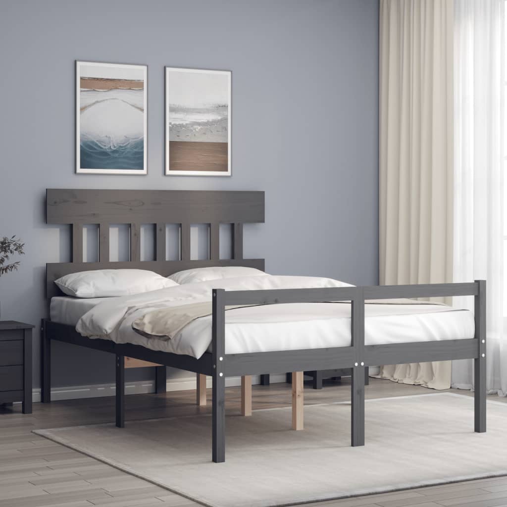 Estrutura de cama com cabeceira 140x190 cm madeira maciça cinza