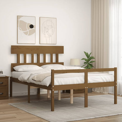 Estrutura cama cabeceira 140x190 cm madeira maciça castanho-mel