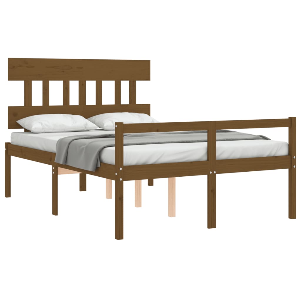 Estrutura cama cabeceira 140x190 cm madeira maciça castanho-mel