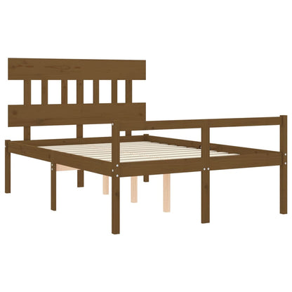 Estrutura cama cabeceira 140x190 cm madeira maciça castanho-mel