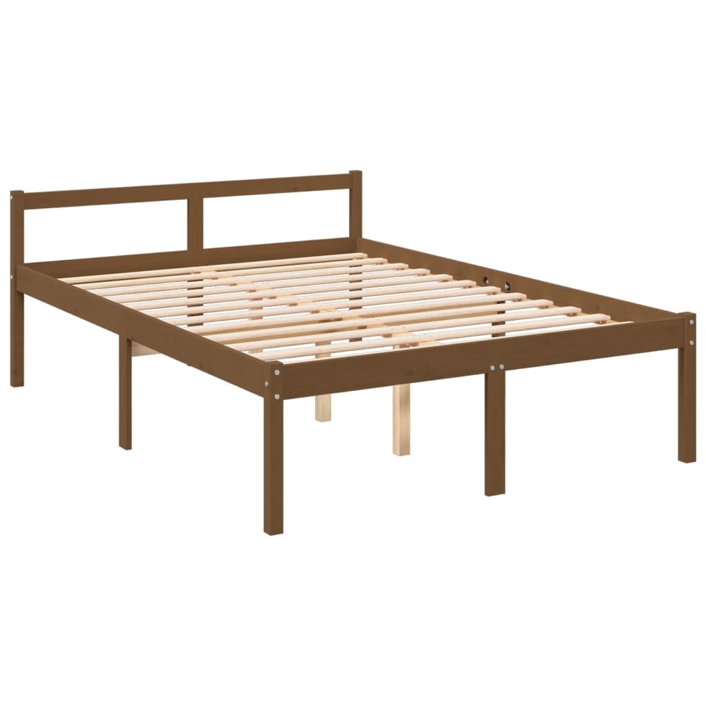 Estrutura cama cabeceira 140x190 cm madeira maciça castanho-mel