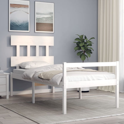 Cama para idosos com cabeceira 100x200 cm madeira maciça branco