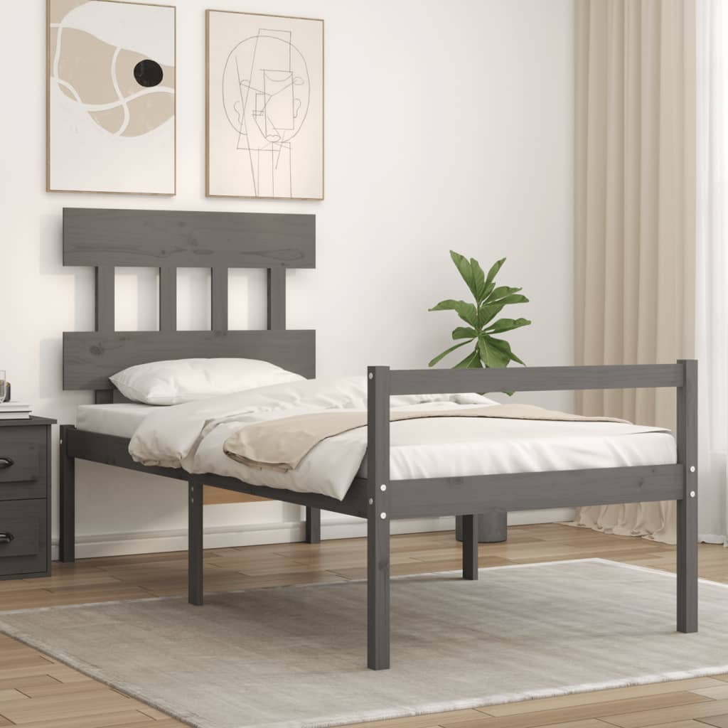 Estrutura de cama com cabeceira 100x200cm madeira maciça preto