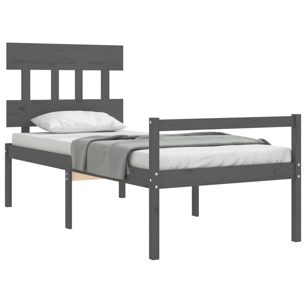 Estrutura de cama com cabeceira 100x200cm madeira maciça preto