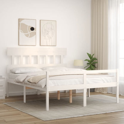 Estrutura de cama King Size com cabeceira madeira maciça branco