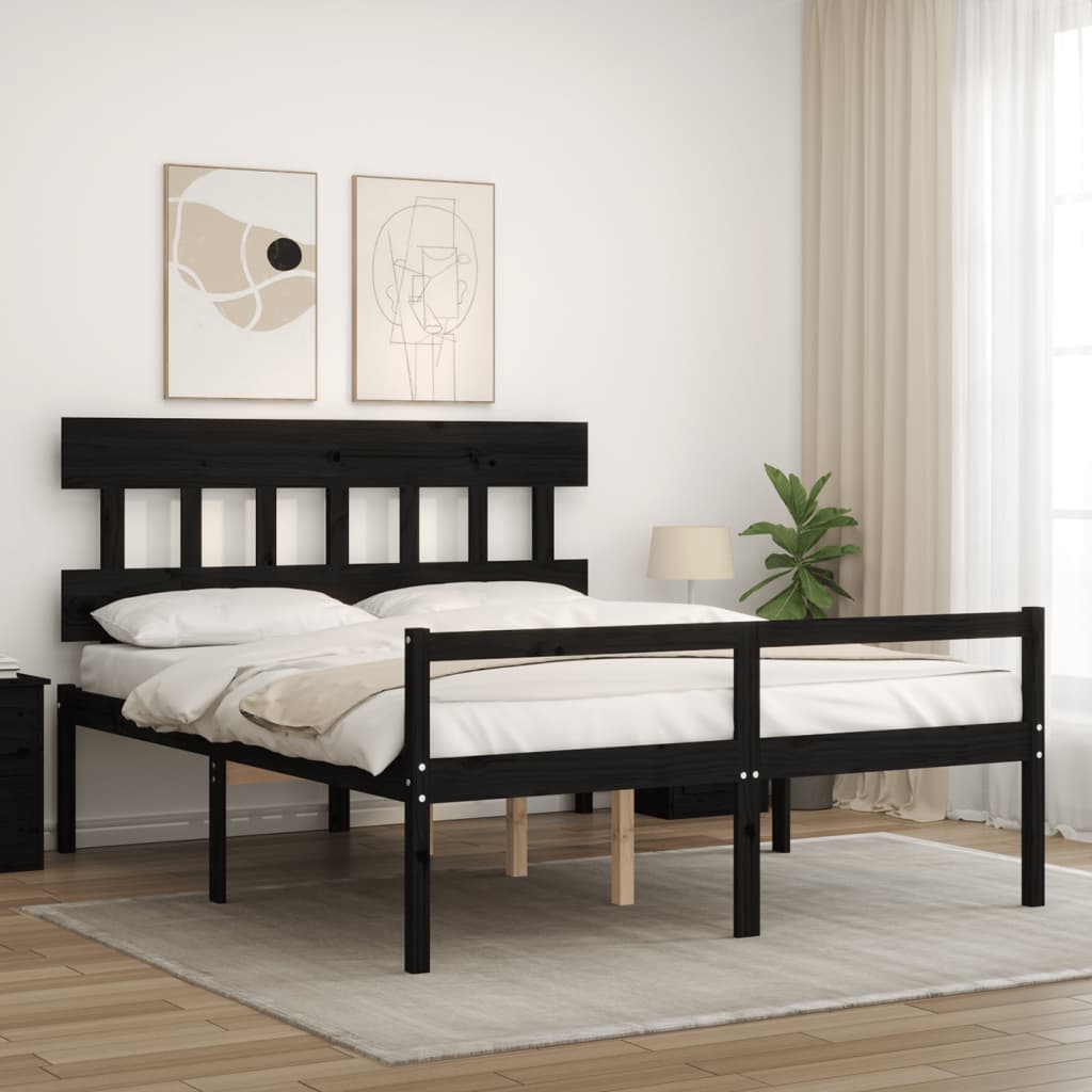 Estrutura de cama King Size com cabeceira madeira maciça preto