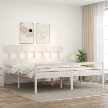 Cama para idosos com cabeceira 200x200 cm madeira maciça branco