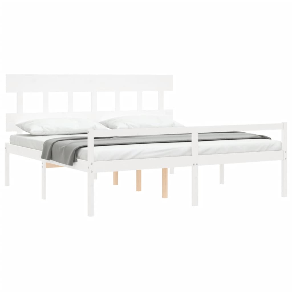 Cama para idosos com cabeceira 200x200 cm madeira maciça branco