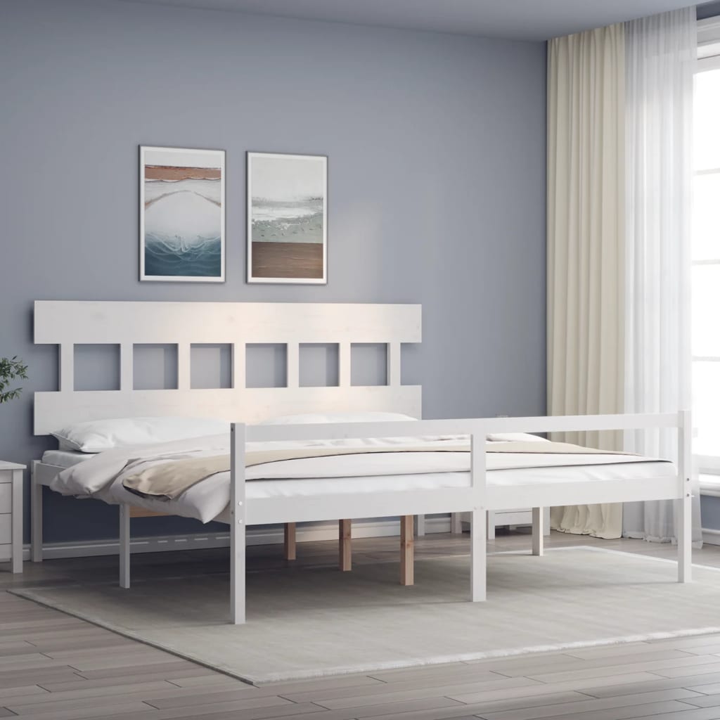 Cama para idosos com cabeceira 200x200 cm madeira maciça branco