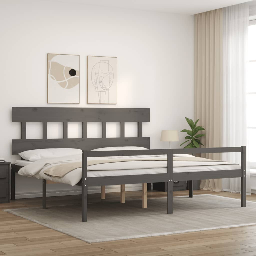 Estrutura de cama com cabeceira 200x200 cm madeira maciça cinza