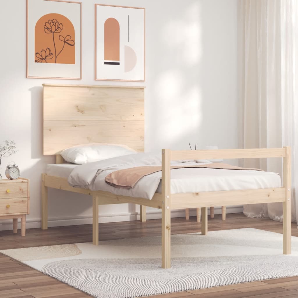 Cama para idosos de solteiro pequena + cabeceira madeira maciça