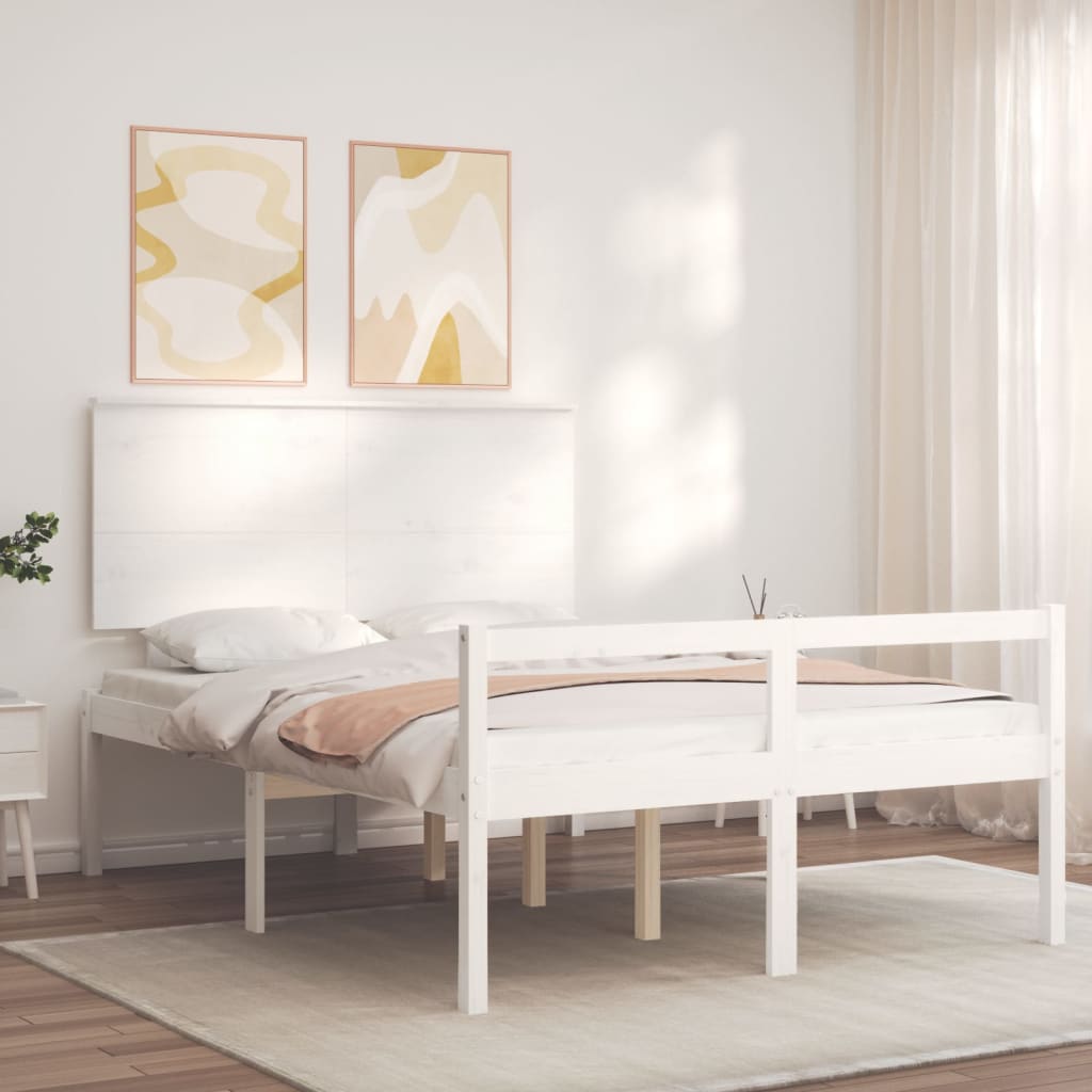 Cama de casal para idosos com cabeceira madeira maciça branco