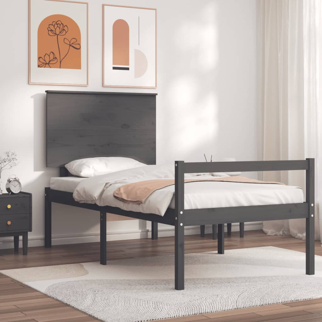 Estrutura de cama com cabeceira 100x200cm madeira maciça preto