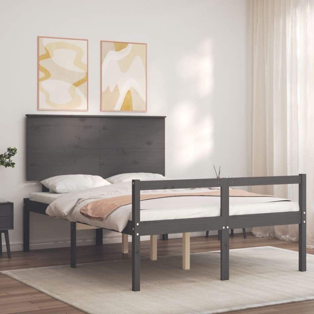 Estrutura de cama com cabeceira 120x200 cm madeira maciça cinza