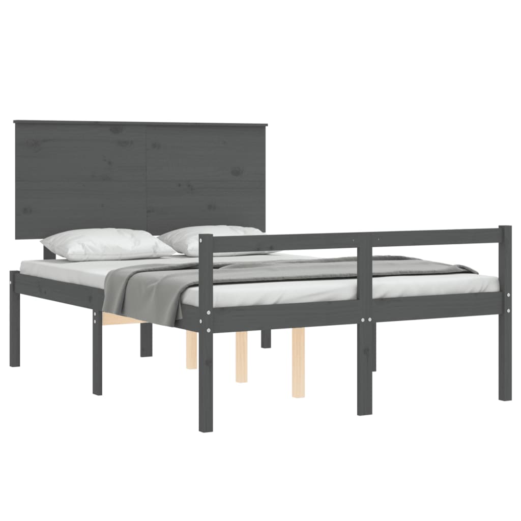 Estrutura de cama com cabeceira 120x200 cm madeira maciça cinza