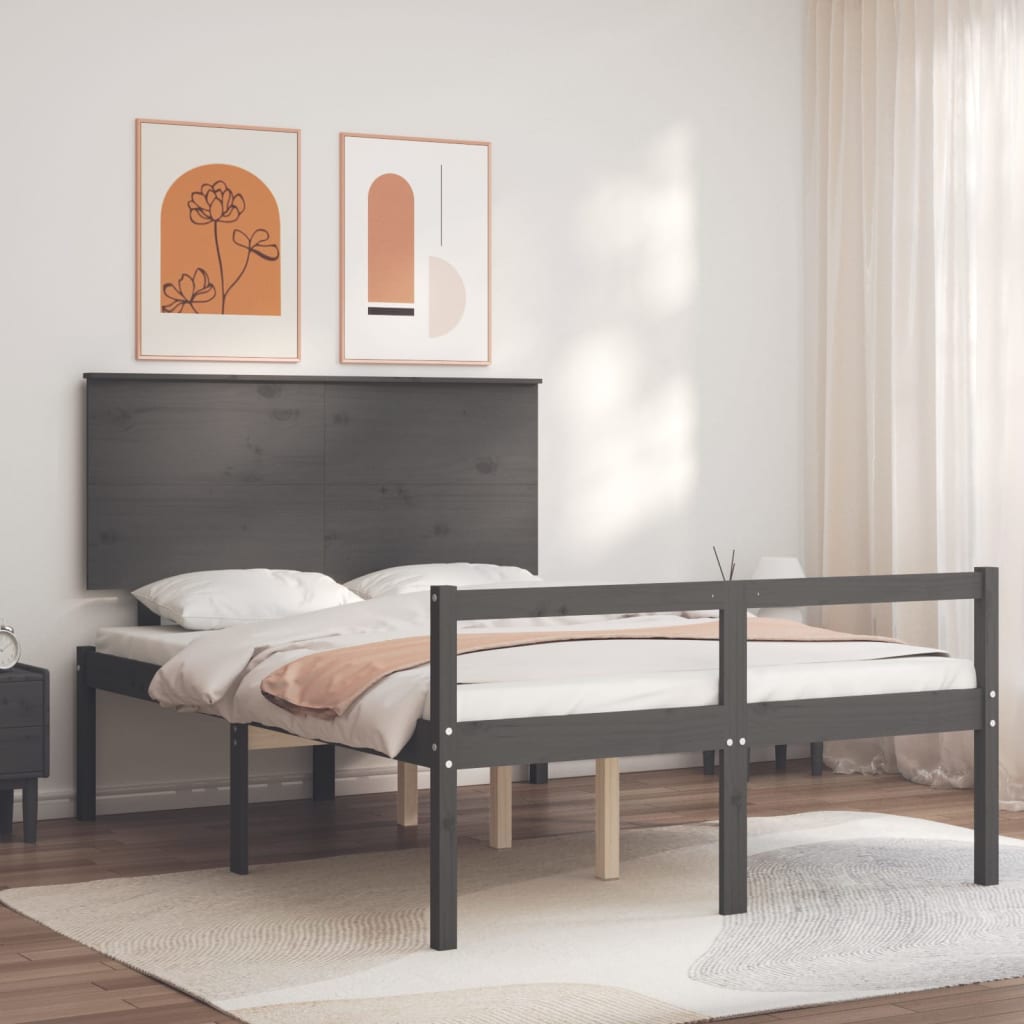 Estrutura de cama com cabeceira 120x200 cm madeira maciça cinza