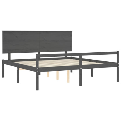 Estrutura de cama com cabeceira 200x200 cm madeira maciça cinza