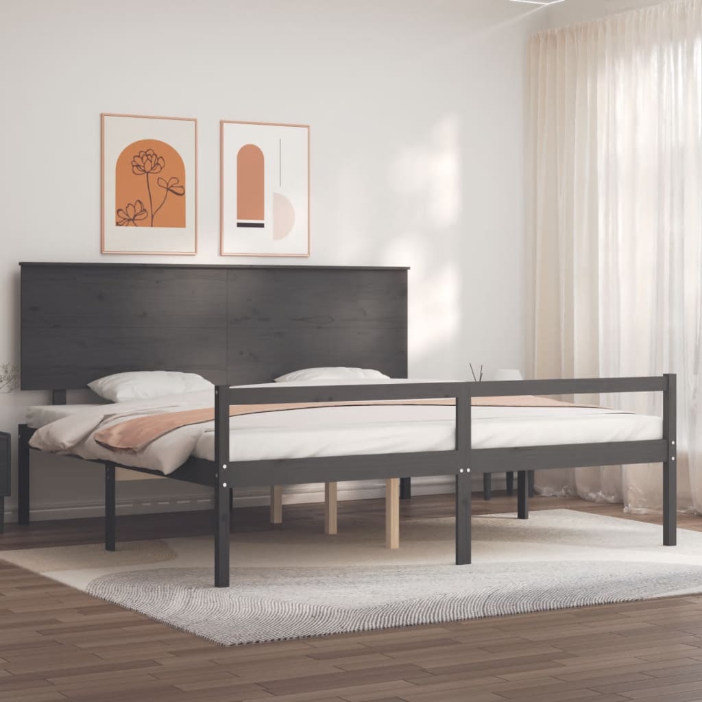 Estrutura de cama com cabeceira 200x200 cm madeira maciça cinza