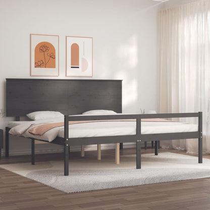 Estrutura de cama com cabeceira 200x200 cm madeira maciça cinza