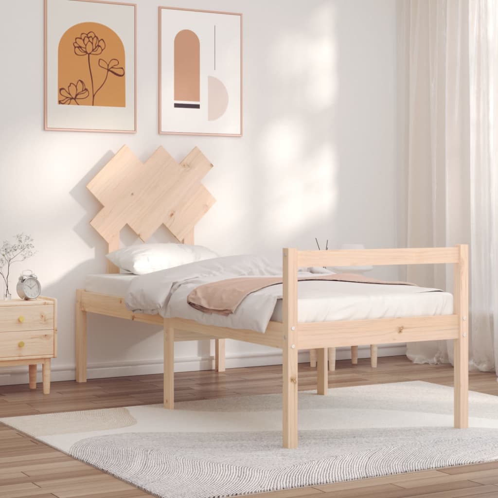 Cama para idosos de solteiro pequena + cabeceira madeira maciça