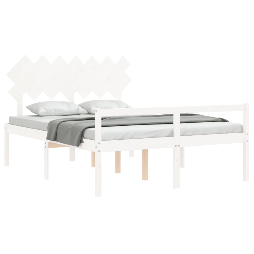 Estrutura de cama com cabeceira 140x190cm madeira maciça branco