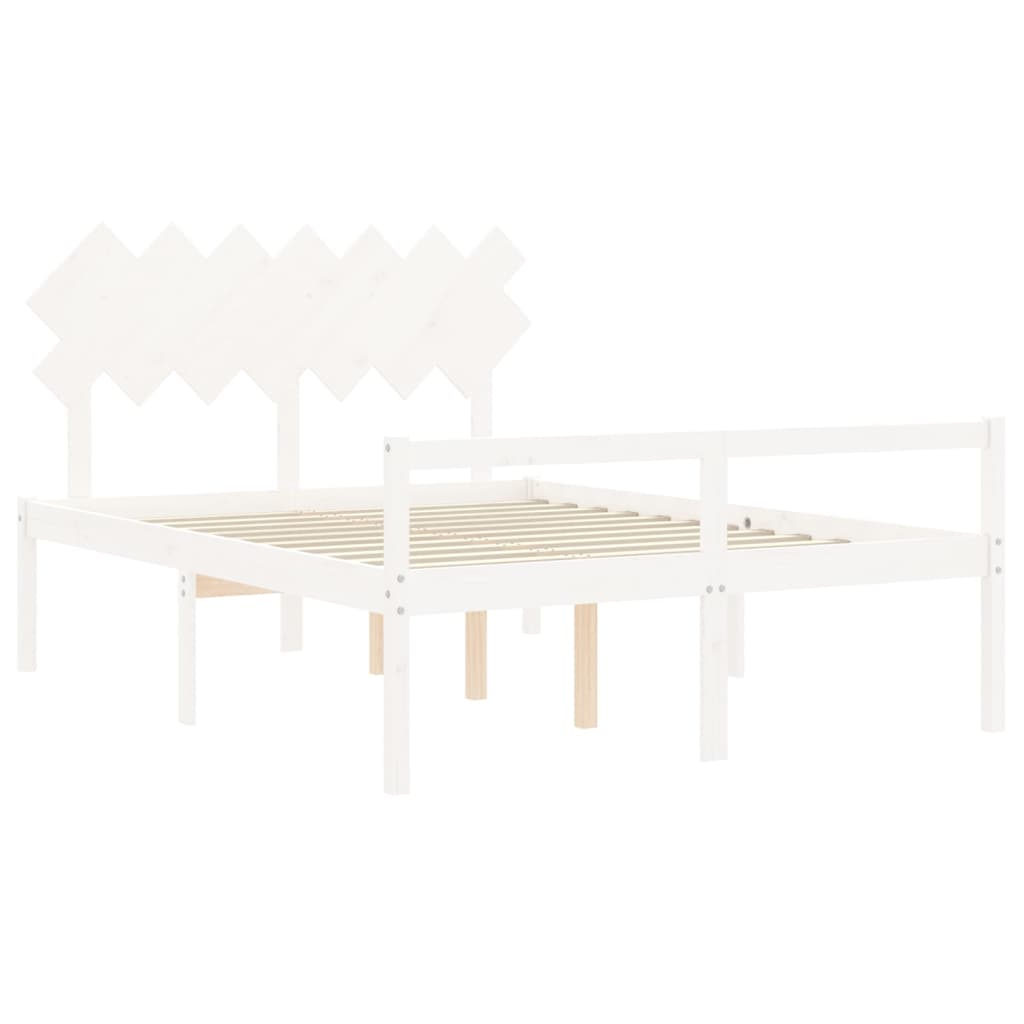 Estrutura de cama com cabeceira 140x190cm madeira maciça branco