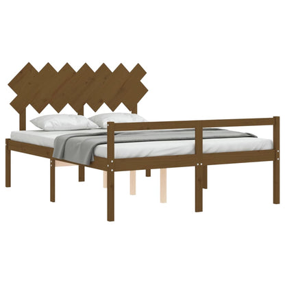 Estrutura cama cabeceira 140x190 cm madeira maciça castanho-mel