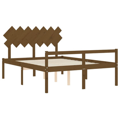 Estrutura cama cabeceira 140x190 cm madeira maciça castanho-mel