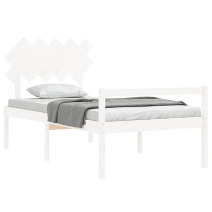 Estrutura de cama com cabeceira 100x200cm madeira maciça branco