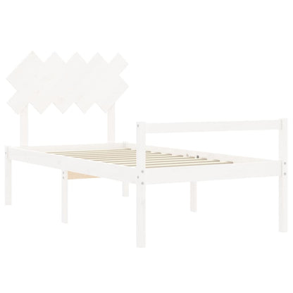 Estrutura de cama com cabeceira 100x200cm madeira maciça branco