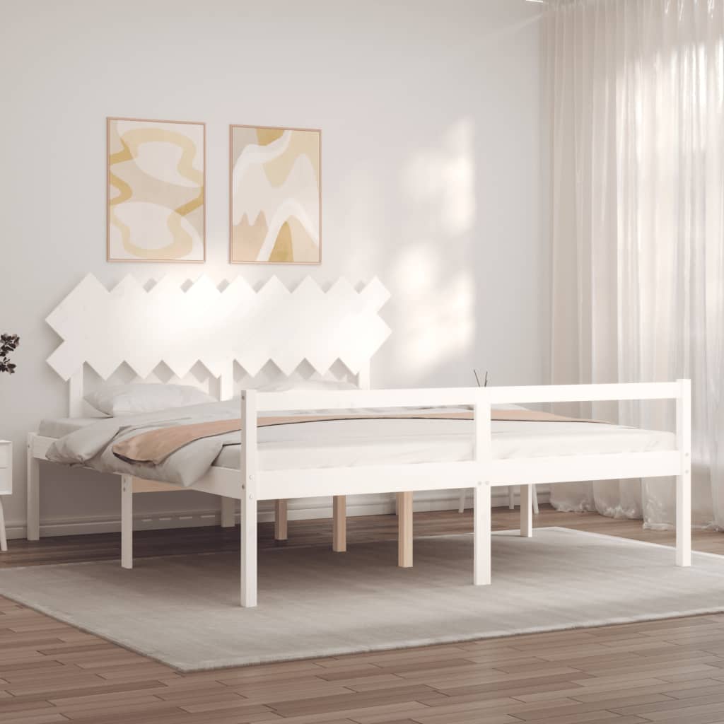 Estrutura cama Super King Size c/ cabeceira madeira branco