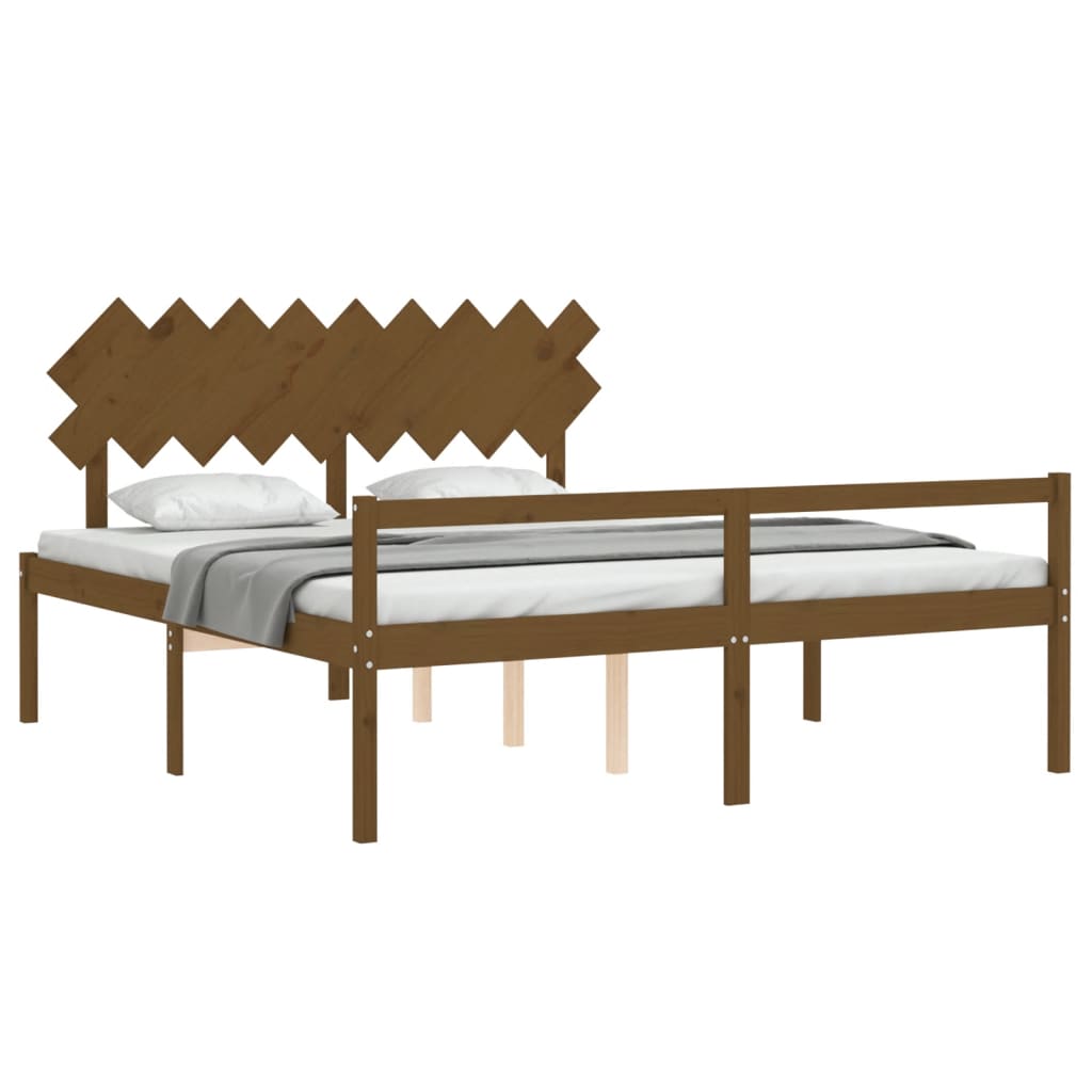 Cama para idosos super king size com cabeceira castanho-mel