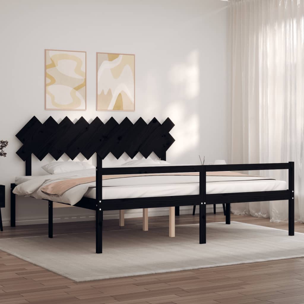 Estrutura de cama com cabeceira 200x200 cm madeira maciça preto