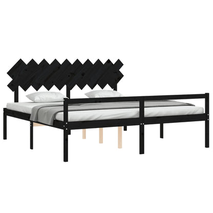 Estrutura de cama com cabeceira 200x200 cm madeira maciça preto