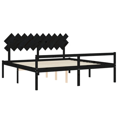 Estrutura de cama com cabeceira 200x200 cm madeira maciça preto