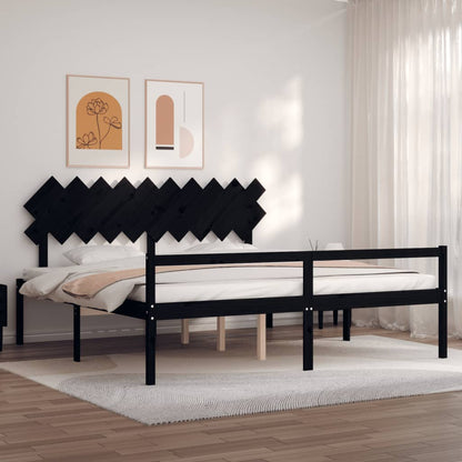 Estrutura de cama com cabeceira 200x200 cm madeira maciça preto