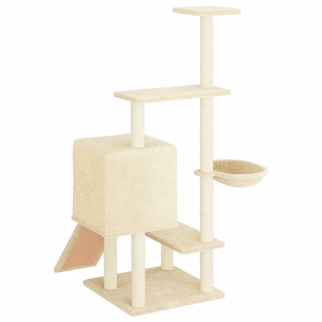 Árvore para gatos c/ postes arranhadores sisal 130,5 cm creme