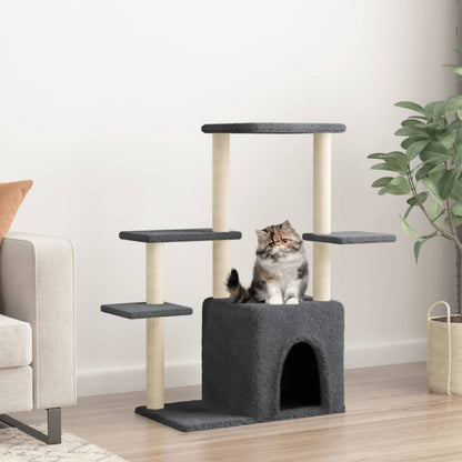 Árvore gatos c/ postes arranhadores sisal 97,5 cm cinza-escuro