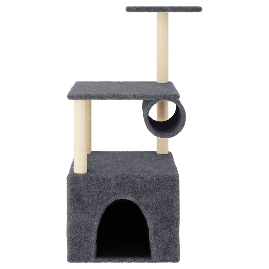 Árvore gatos c/ postes arranhadores sisal 109,5cm cinza-escuro