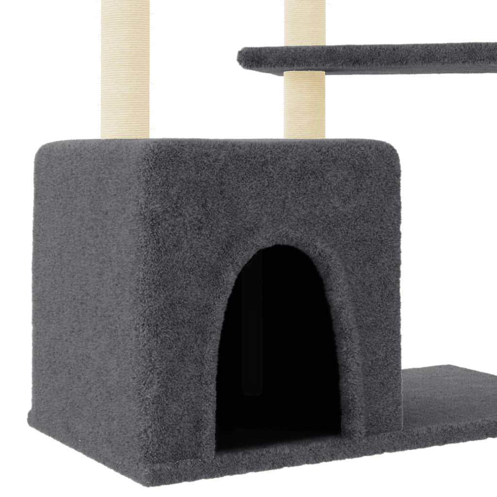 Árvore gatos c/ postes arranhadores sisal 107,5 cm cinza-escuro