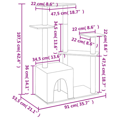 Árvore gatos c/ postes arranhadores sisal 107,5 cm cinza-escuro