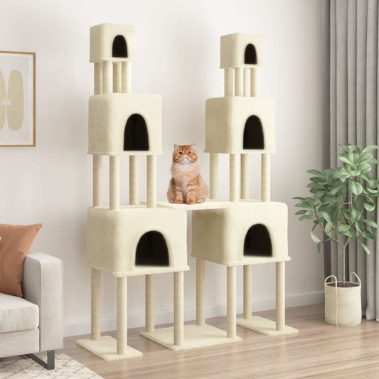 Árvore para gatos c/ postes arranhadores sisal 199 cm cor creme