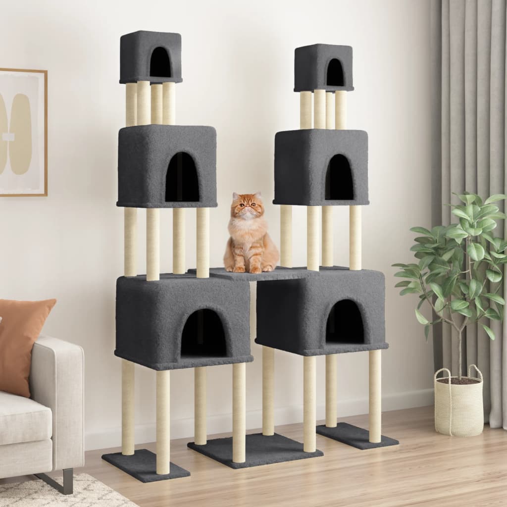 Árvore p/ gatos c/ postes arranhadores sisal 199cm cinza-escuro