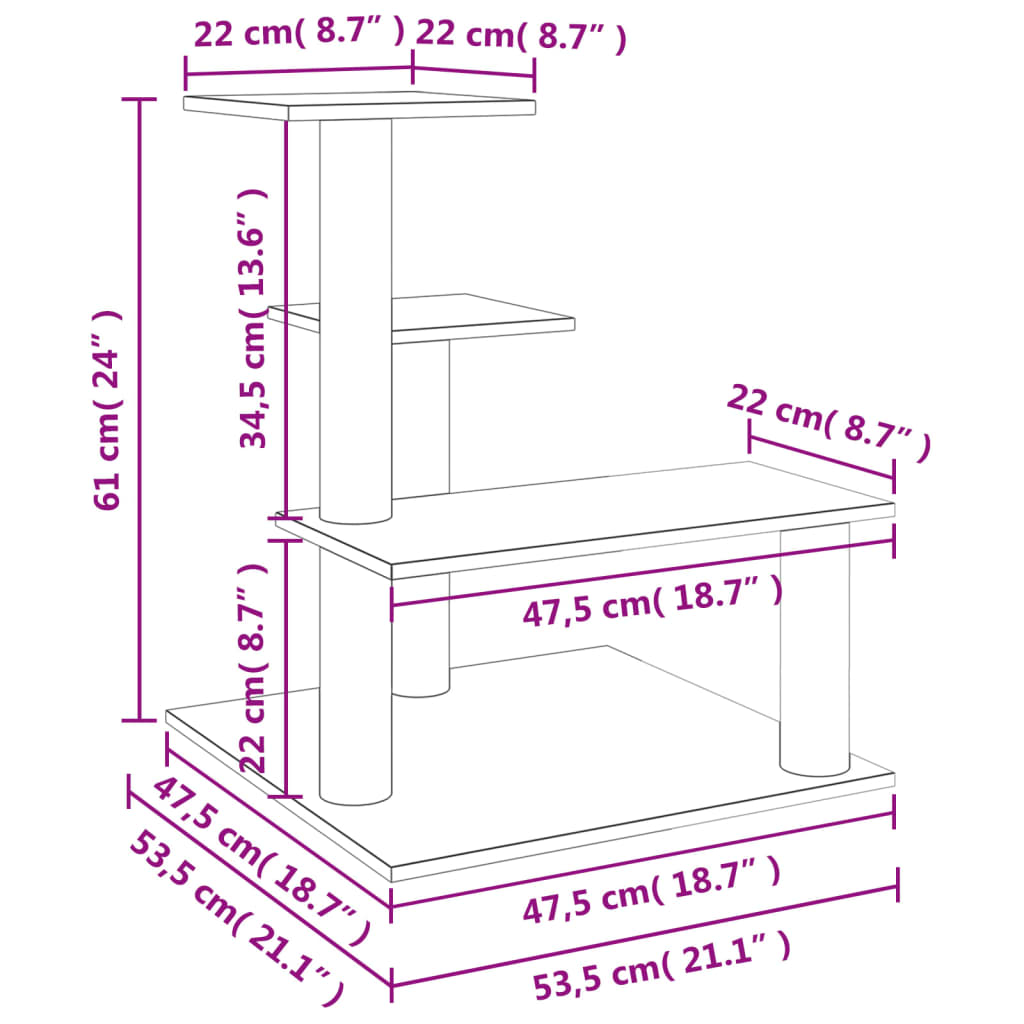 Árvore p/ gatos c/ postes arranhadores sisal 61 cm cinza-claro