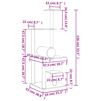 Árvore para gatos c/ postes arranhadores sisal 136 cm cor creme